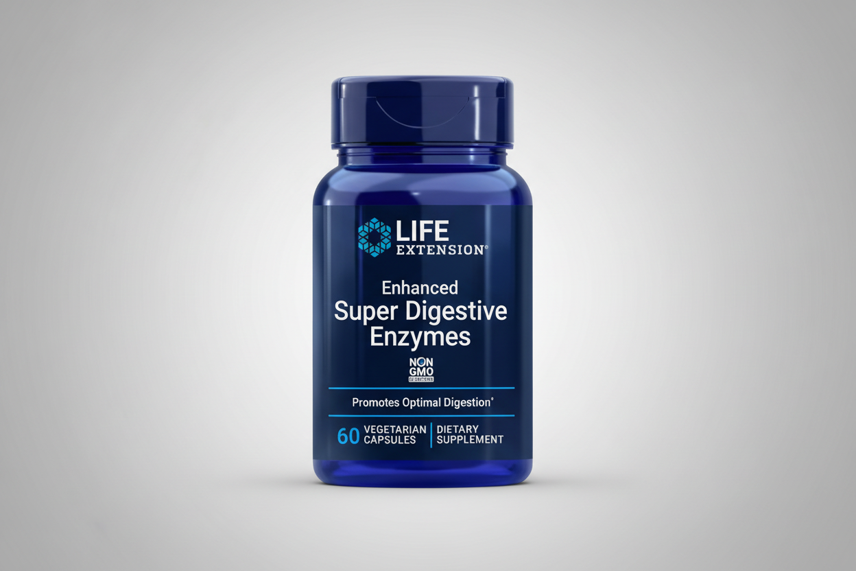 Life Extension Enhanced Super Digestive Enzymes bottle on a white background