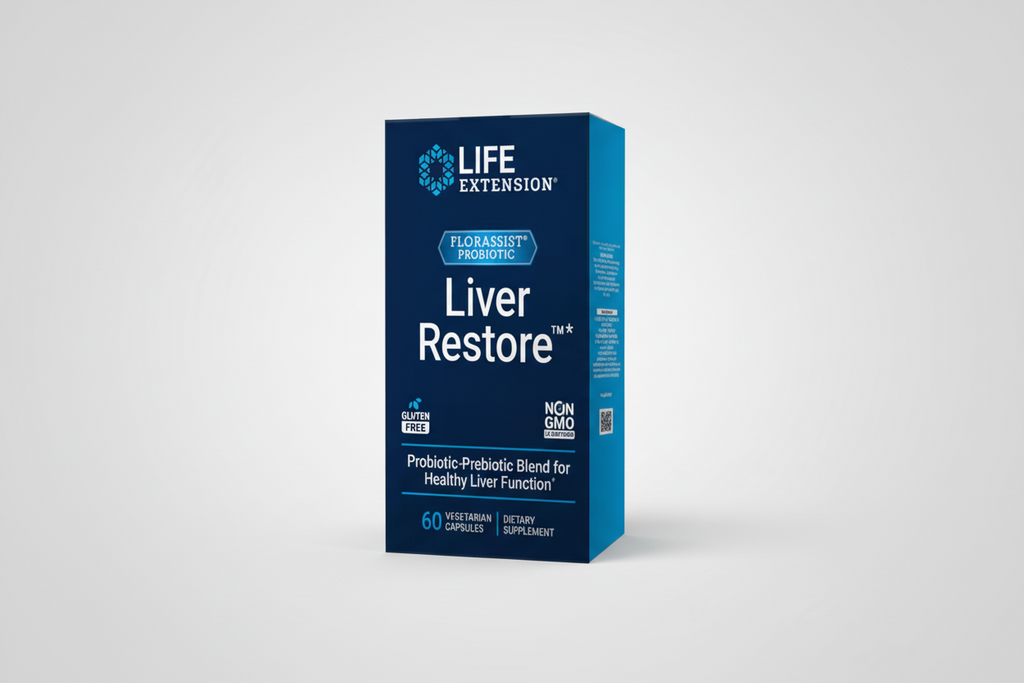 Life Extension Liver Restore supplement box on a white background