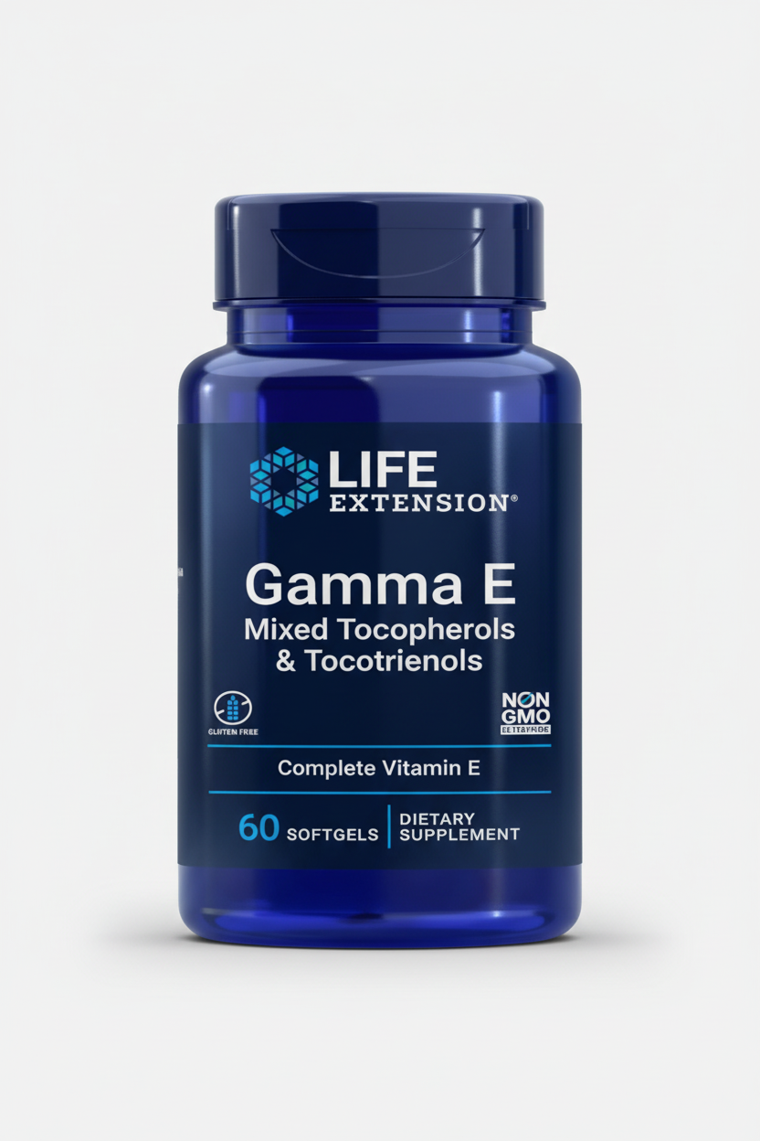 Life Extension Gamma E dietary supplement bottle on a white background