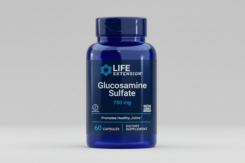 Life Extension Glucosamine Sulfate supplement bottle on a white background