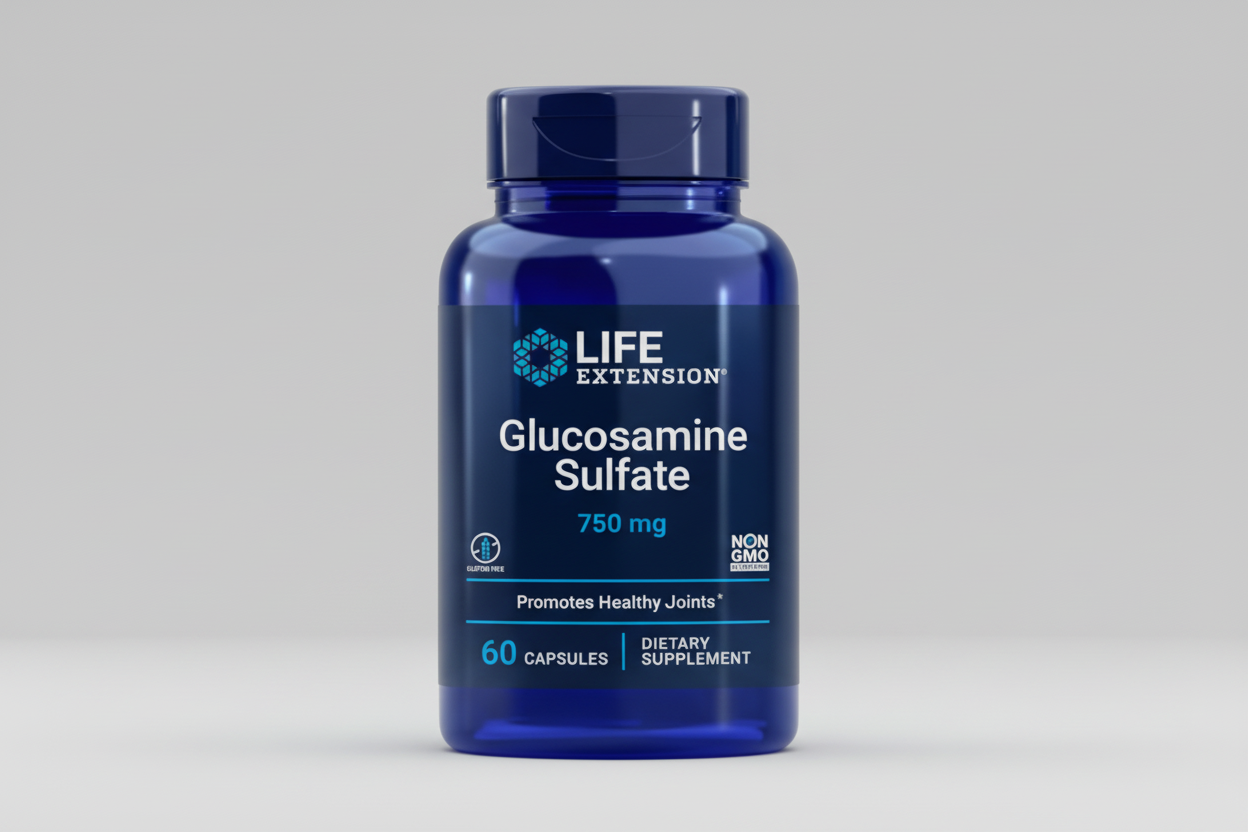 Life Extension Glucosamine Sulfate supplement bottle on a white background