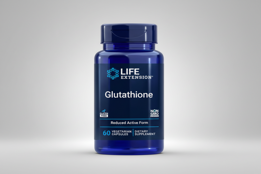 Life Extension Glutathione supplement bottle on a white background