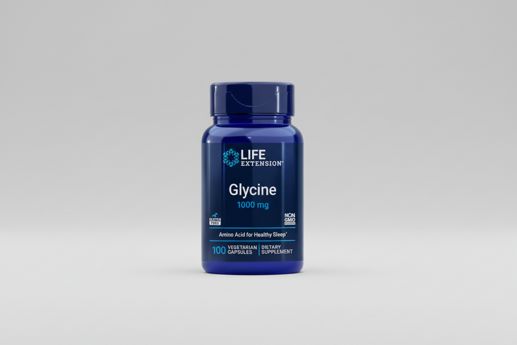 Life Extension Glycine supplement bottle on a white background