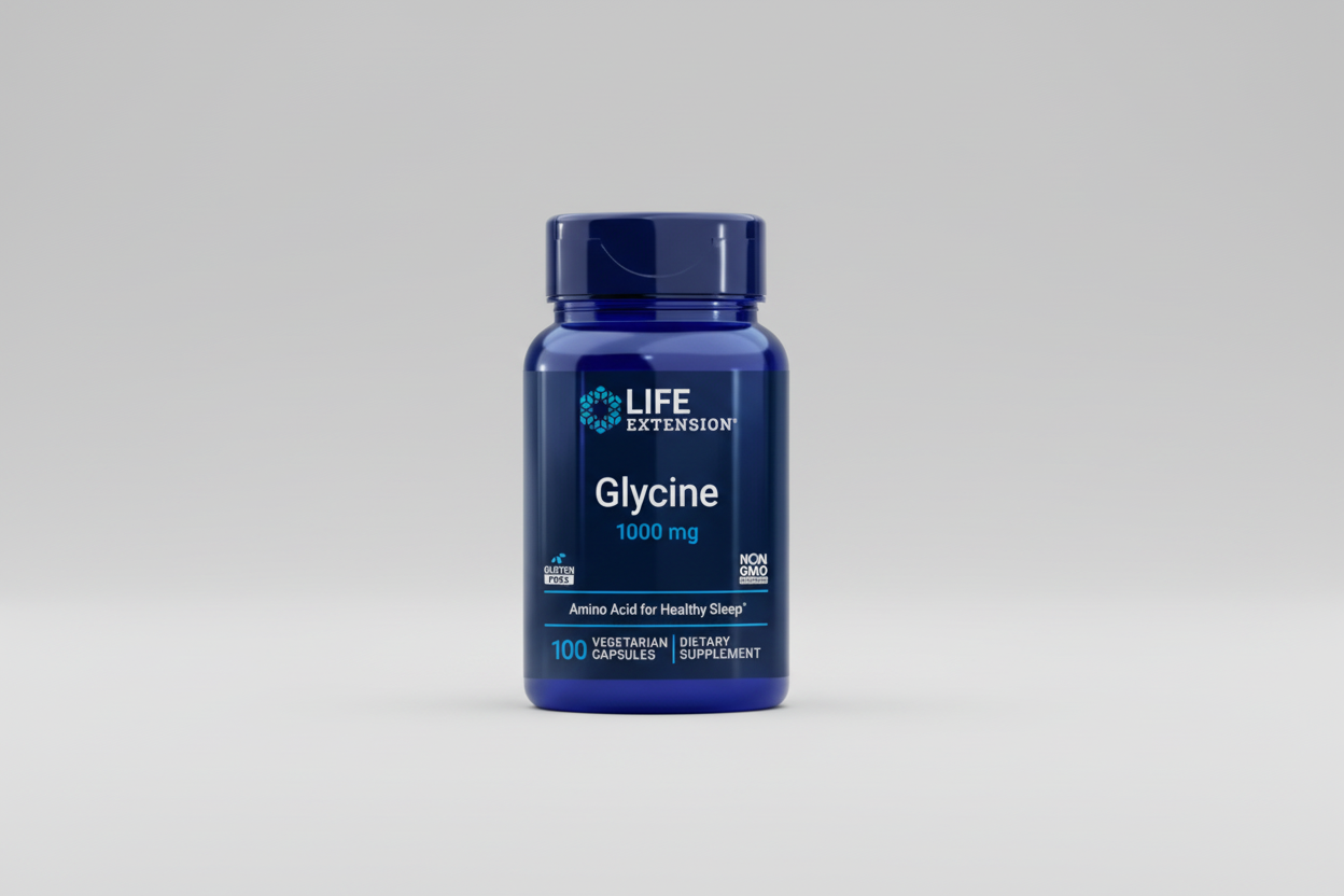 Life Extension Glycine supplement bottle on a white background