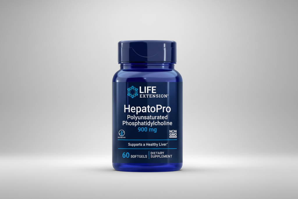 Life Extension HepatoPro supplement bottle on a white background