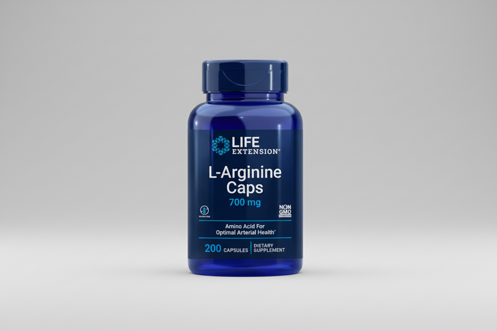 Life Extension L-Arginine Capsules bottle on a white background