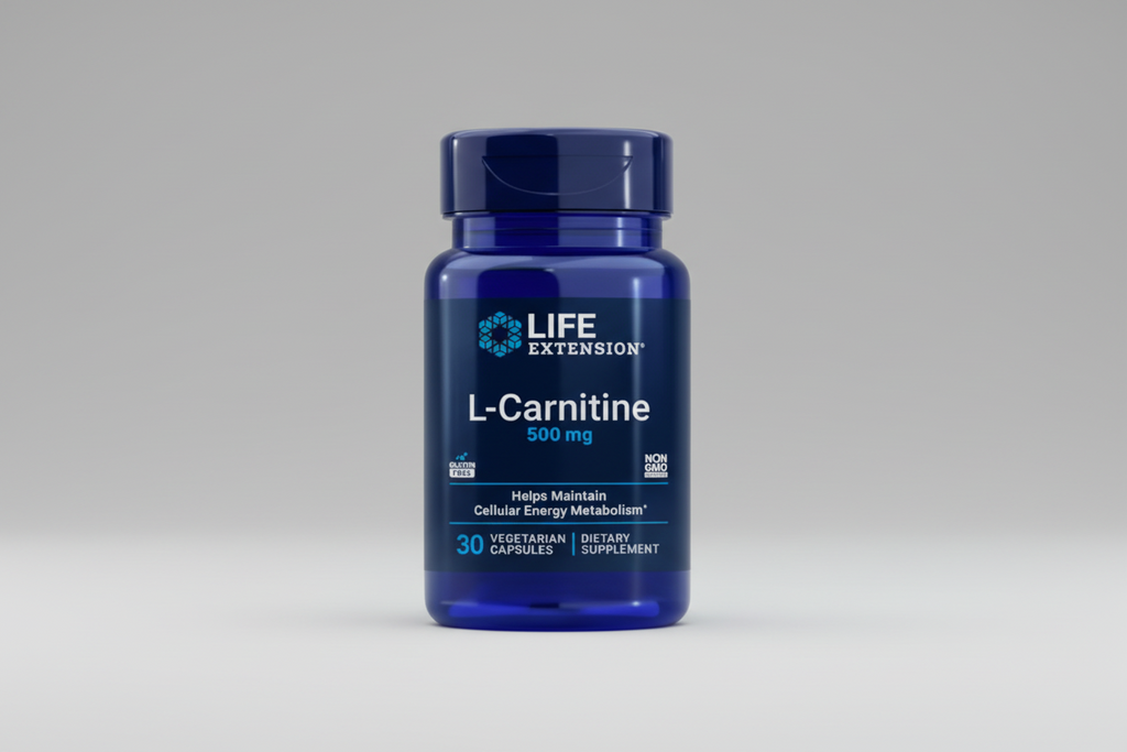 Life Extension L-Carnitine supplement bottle on a white background