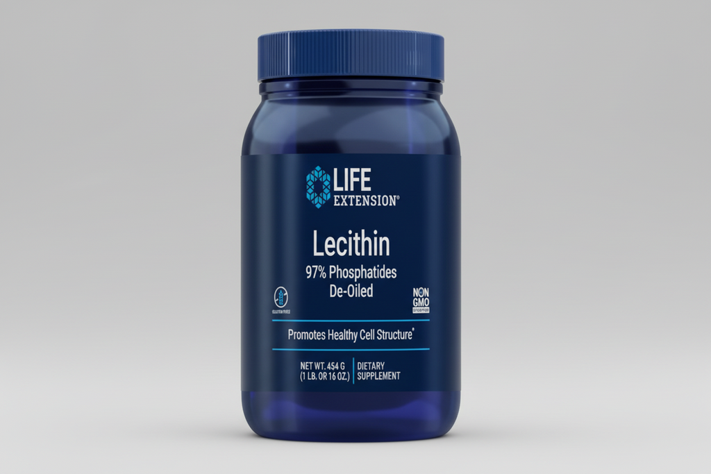 Life Extension Lecithin supplement bottle on a white background