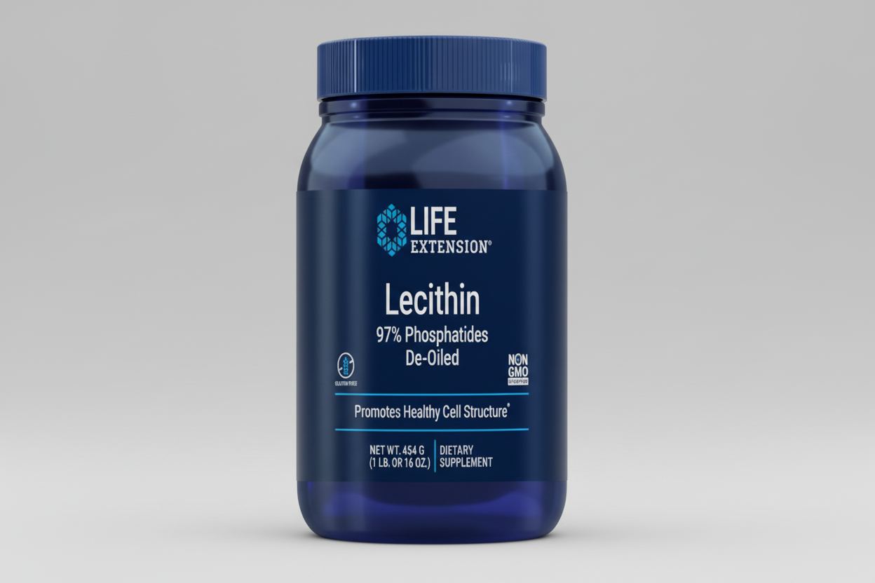 Life Extension Lecithin supplement bottle on a white background