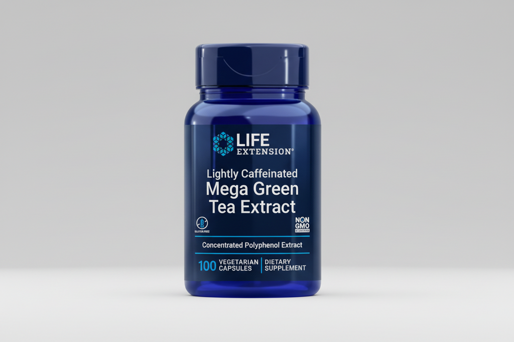 Life Extension Mega Green Tea Extract supplement bottle on a white background