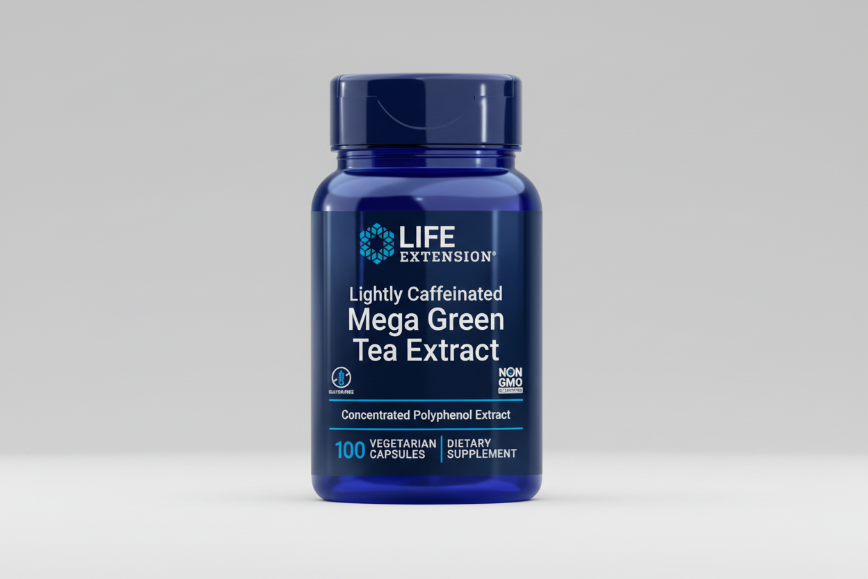 Life Extension Mega Green Tea Extract supplement bottle on a white background