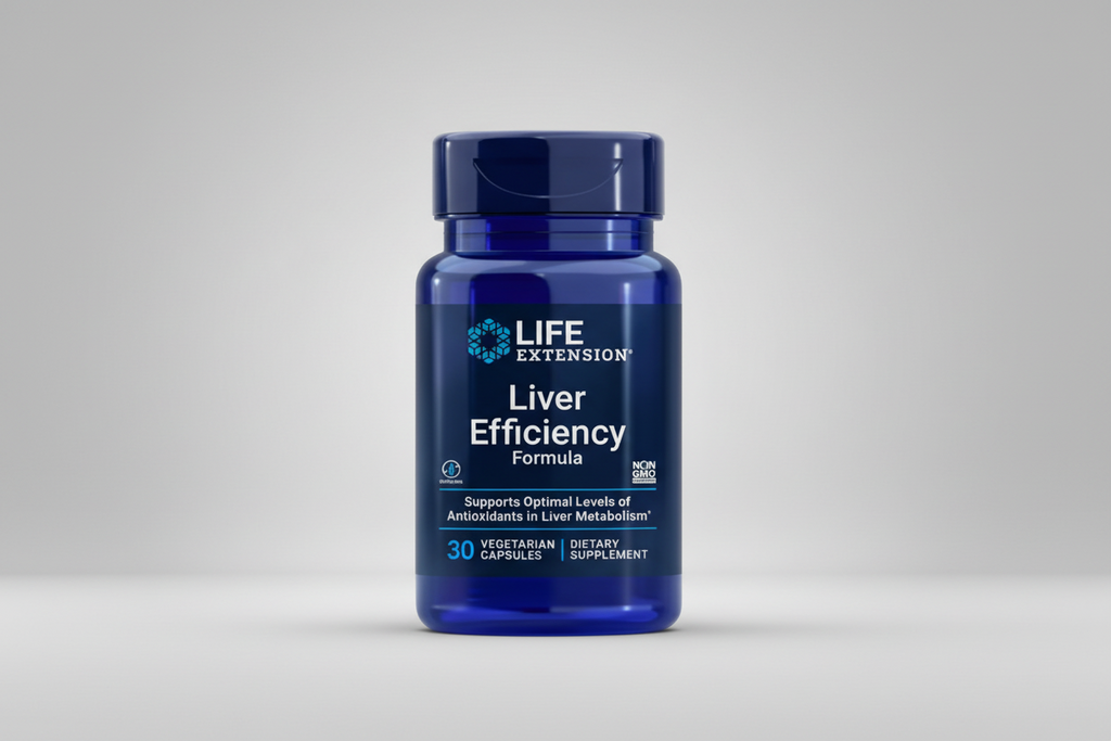 Life Extension Liver Efficiency Formula supplement bottle on a white background