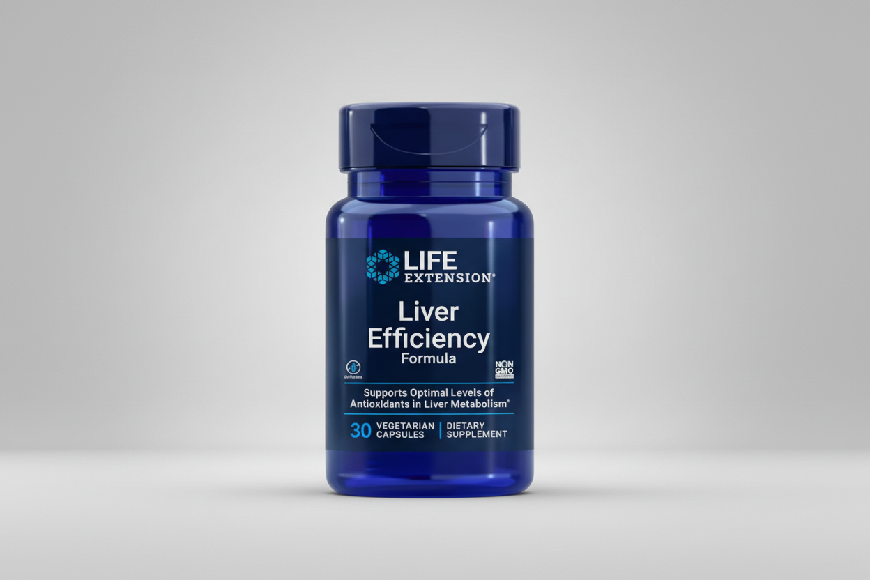 Life Extension Liver Efficiency Formula supplement bottle on a white background