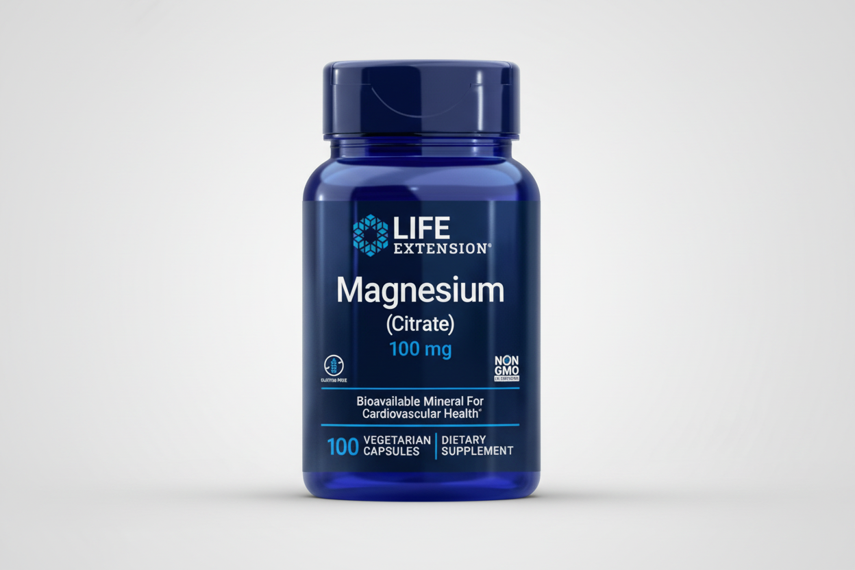 Life Extension Magnesium Citrate supplement bottle on a white background