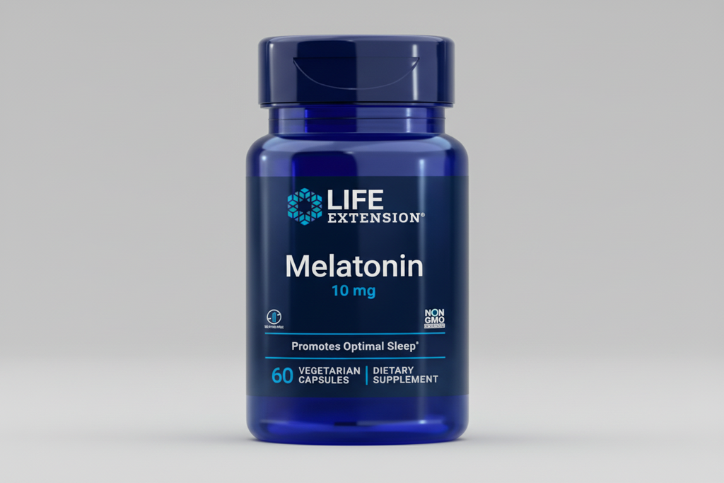 Life Extension Melatonin supplement bottle on a white background