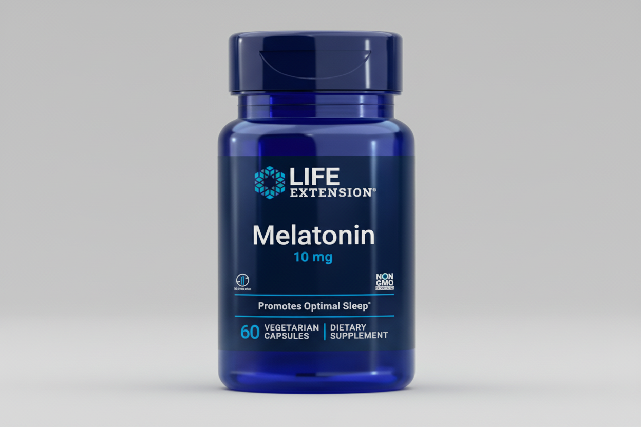 Life Extension Melatonin supplement bottle on a white background