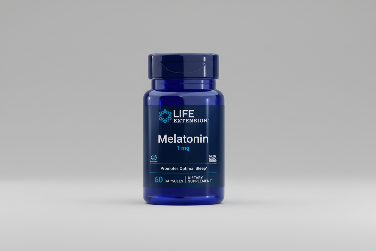 Life Extension Melatonin supplement bottle on a white background