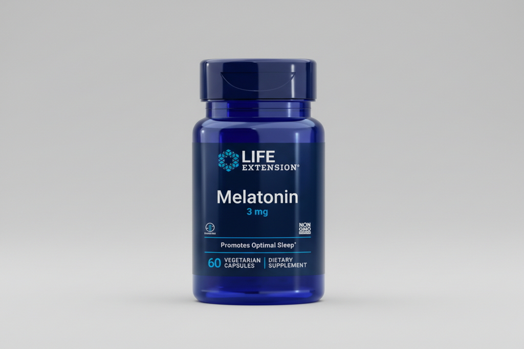 Life Extension Melatonin supplement bottle on a white background