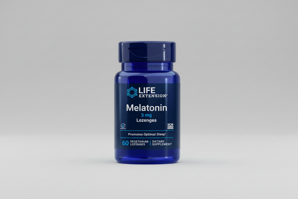 Life Extension Melatonin supplement bottle on a white background