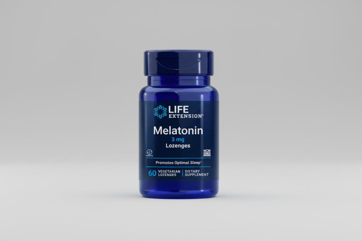 Life Extension Melatonin supplement bottle on a white background