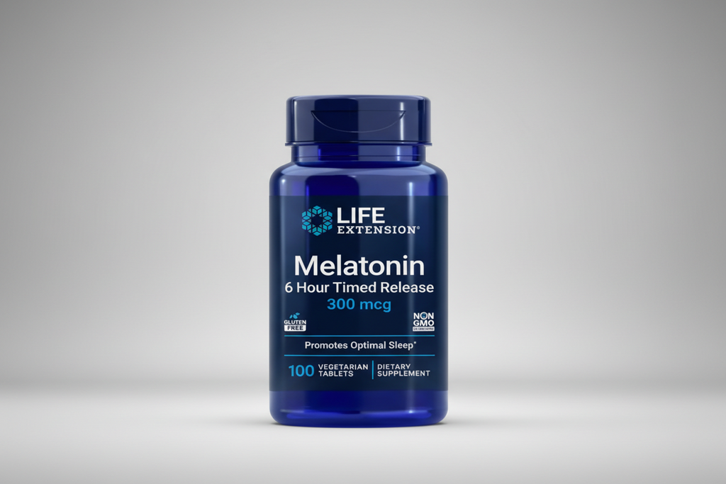 Life Extension Melatonin supplement bottle on a white background