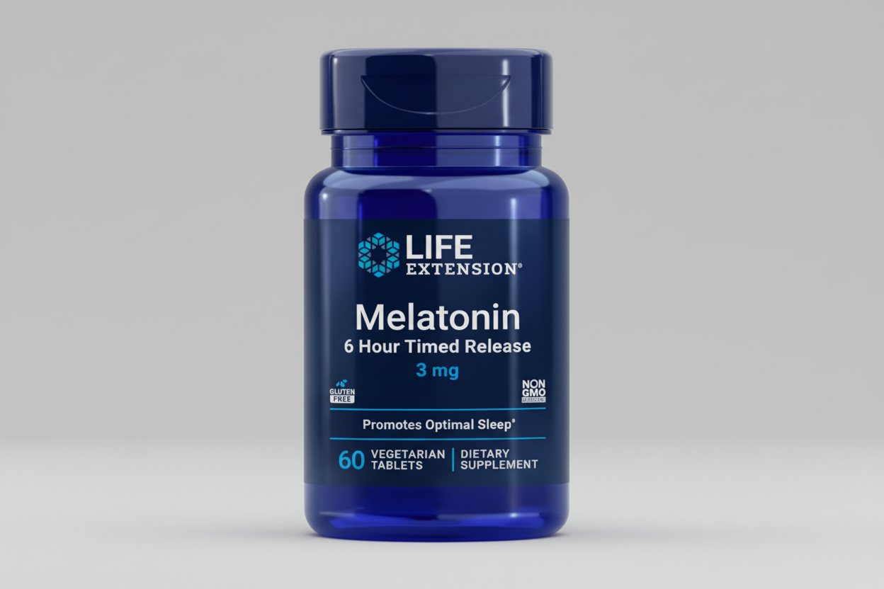 Life Extension Melatonin supplement bottle on a white background