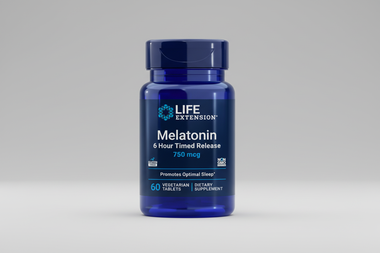 Life Extension Melatonin supplement bottle on a white background