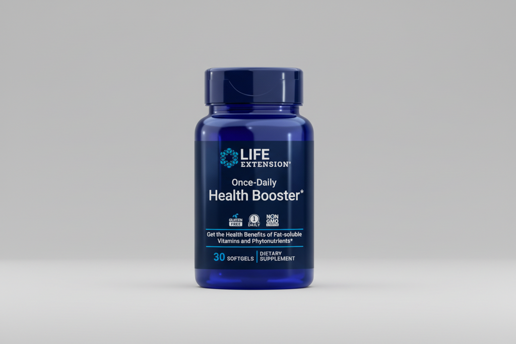 Life Extension Once-Daily Health Booster dietary supplement bottle on a white background