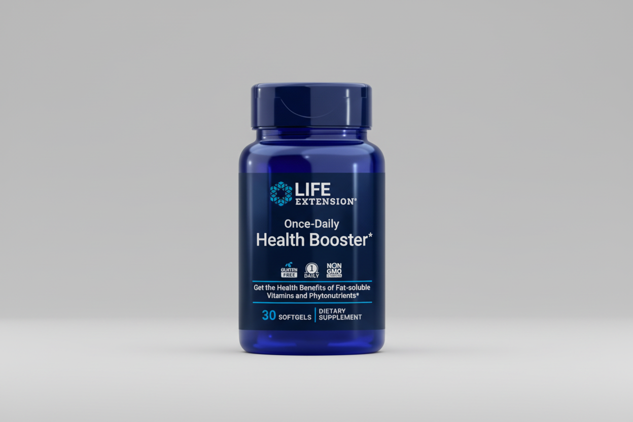 Life Extension Once-Daily Health Booster dietary supplement bottle on a white background