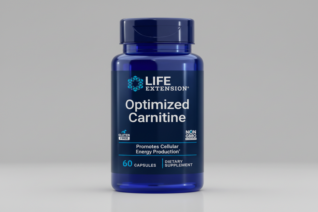 Life Extension Optimized Carnitine supplement bottle on a white background