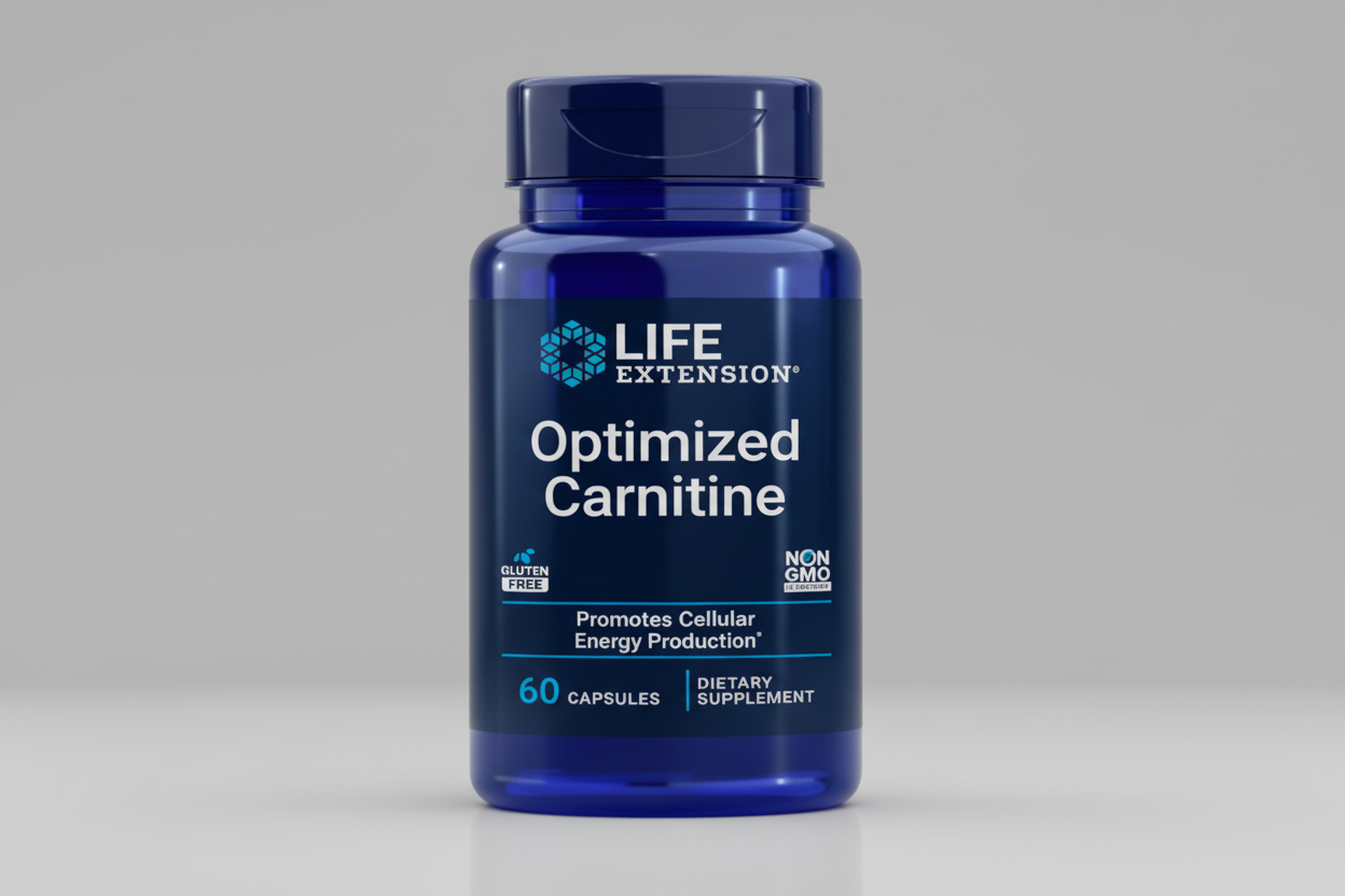 Life Extension Optimized Carnitine supplement bottle on a white background