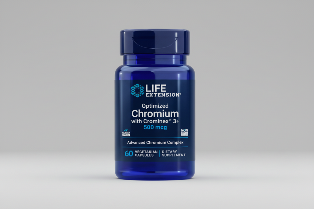 Life Extension Optimized Chromium supplement bottle on a white background