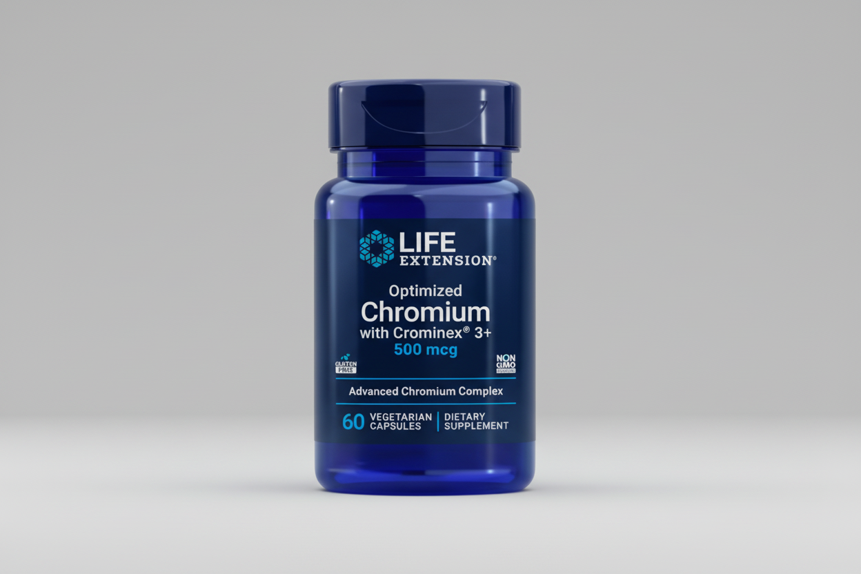 Life Extension Optimized Chromium supplement bottle on a white background