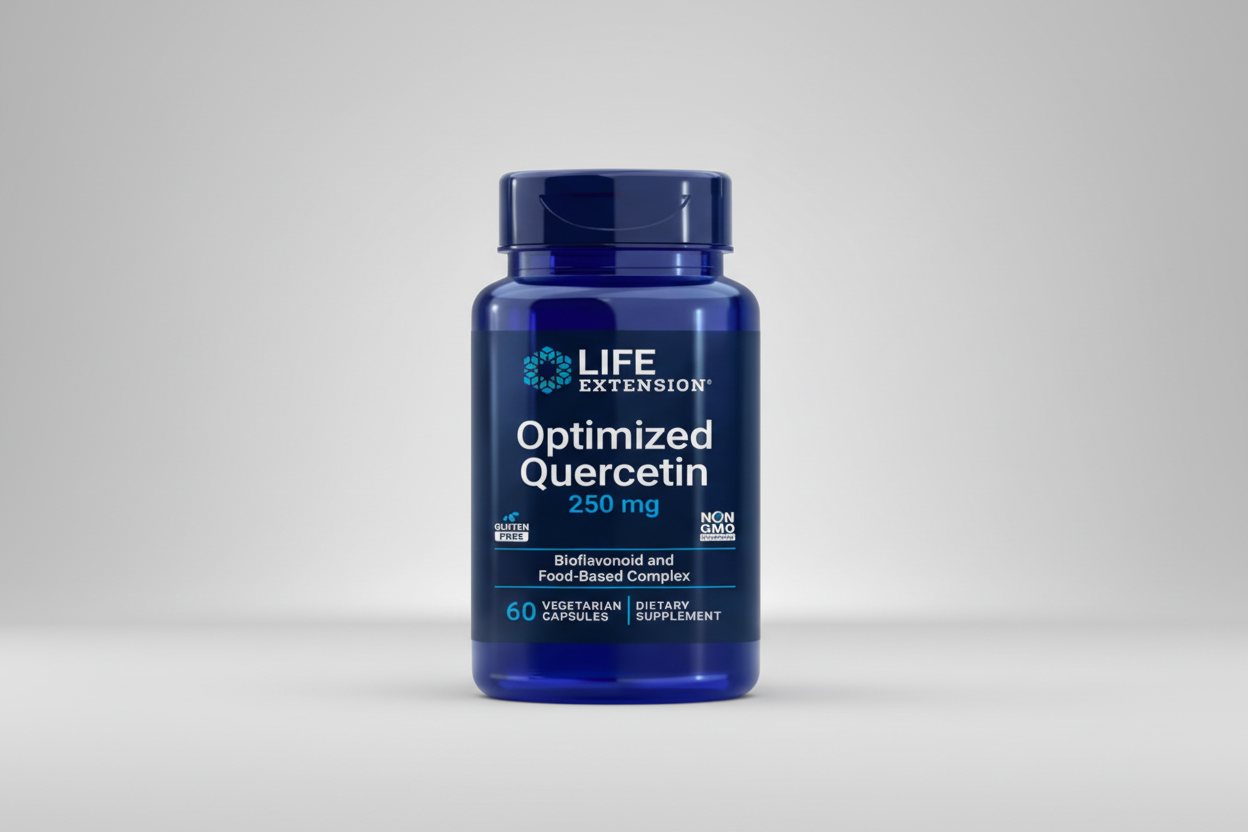 Life Extension Optimized Quercetin supplement bottle on a white background