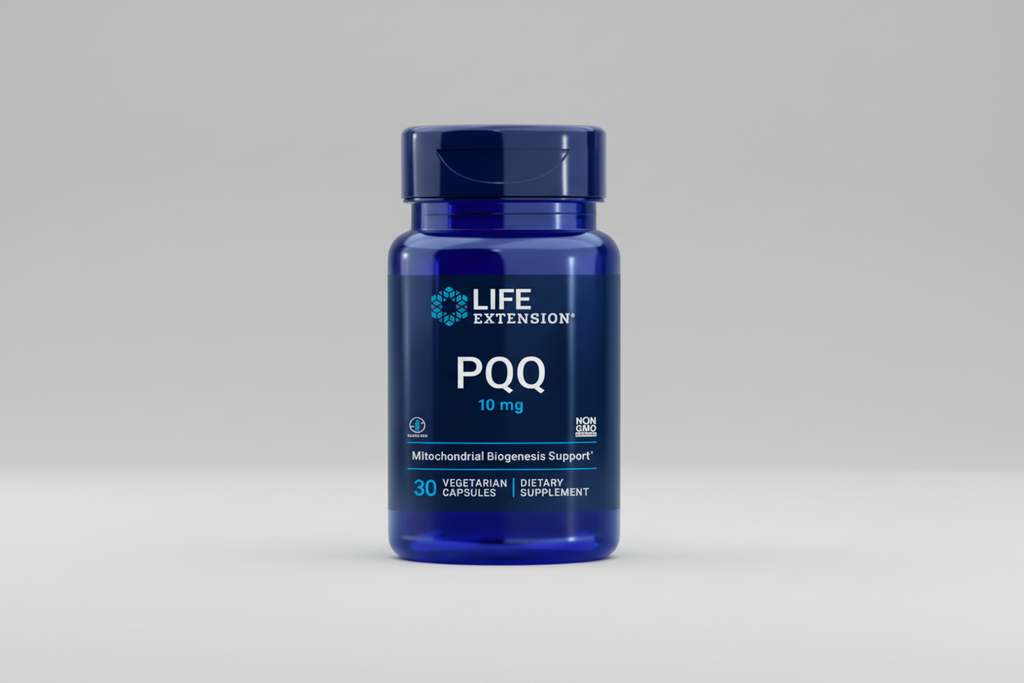 Life Extension PQQ dietary supplement bottle on a white background