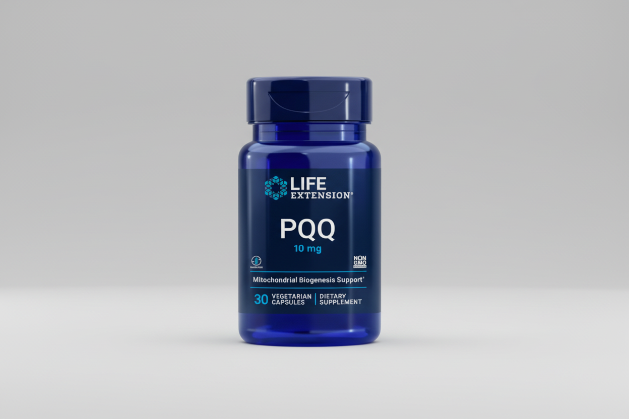 Life Extension PQQ dietary supplement bottle on a white background