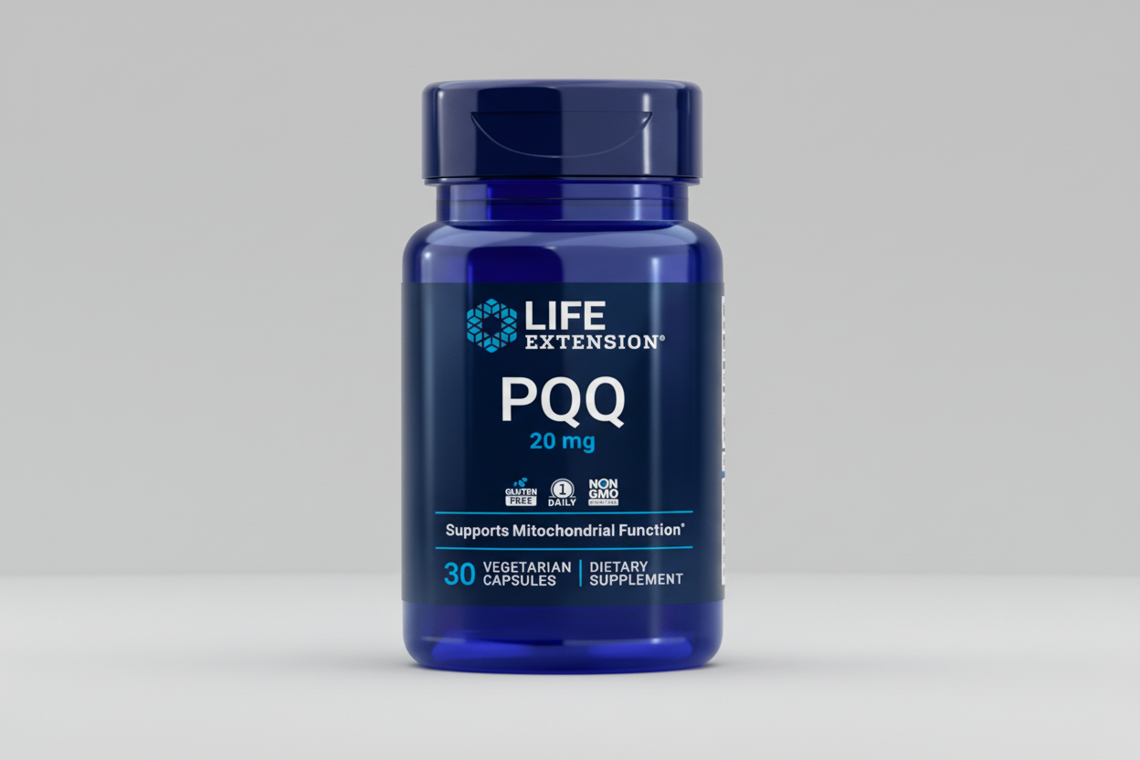Life Extension PQQ dietary supplement bottle on a white background