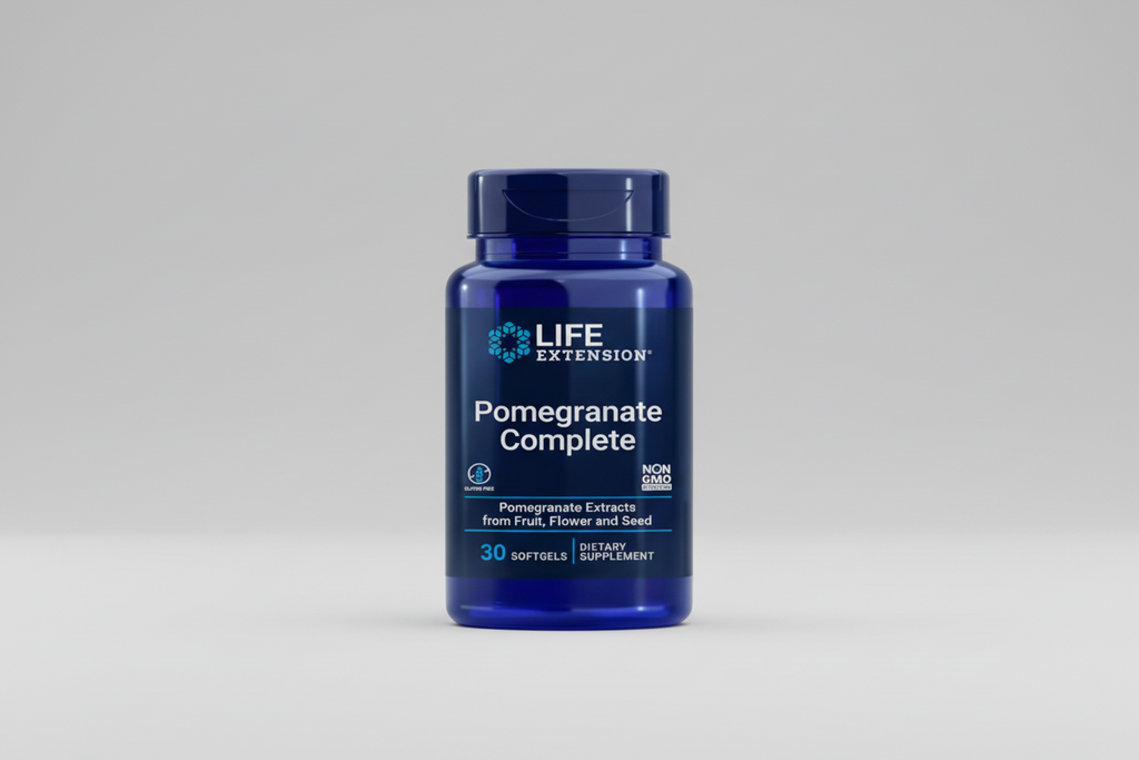 Life Extension Pomegranate Complete supplement bottle on a white background