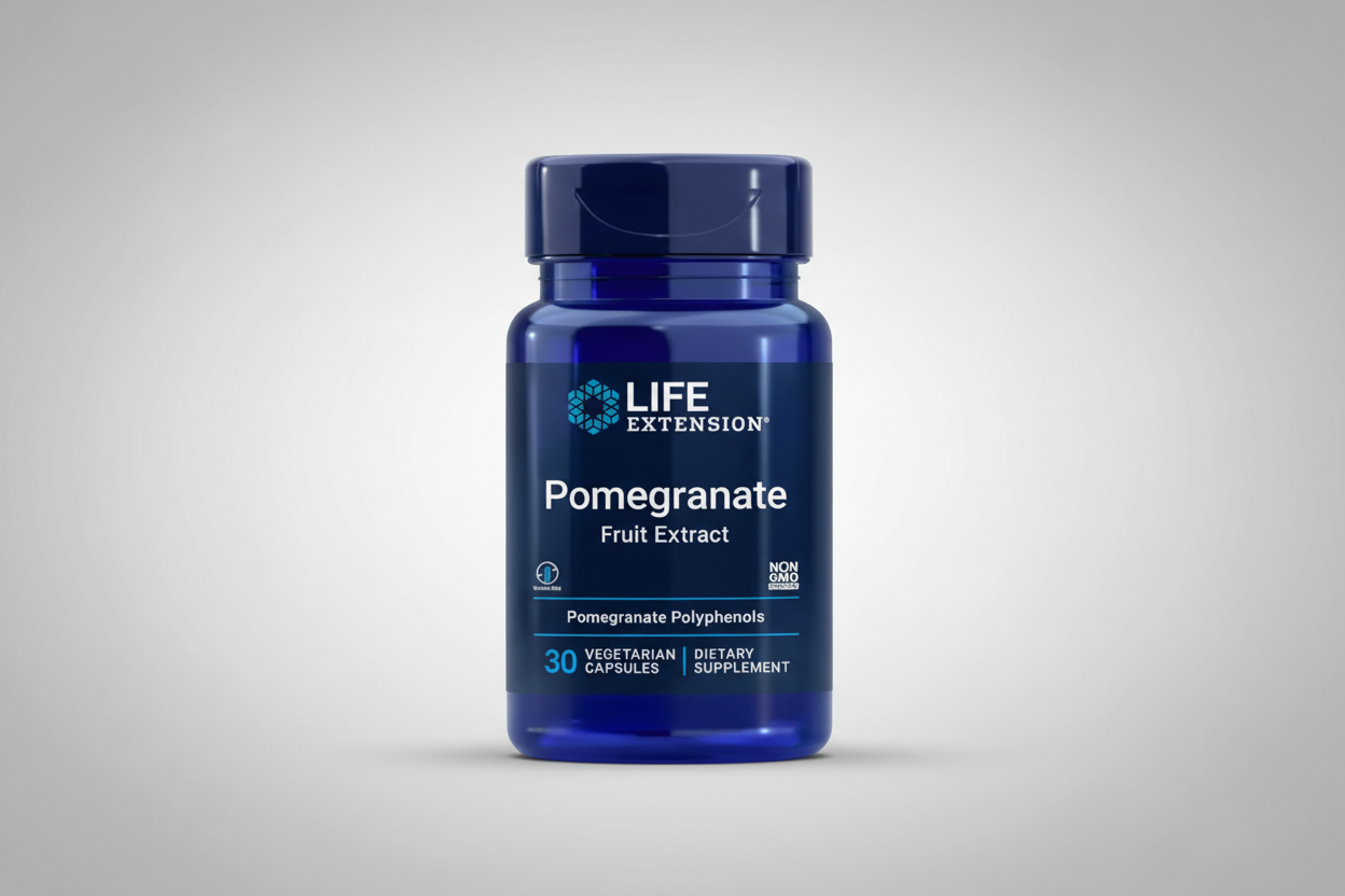 Life Extension Pomegranate Fruit Extract supplement bottle on a white background