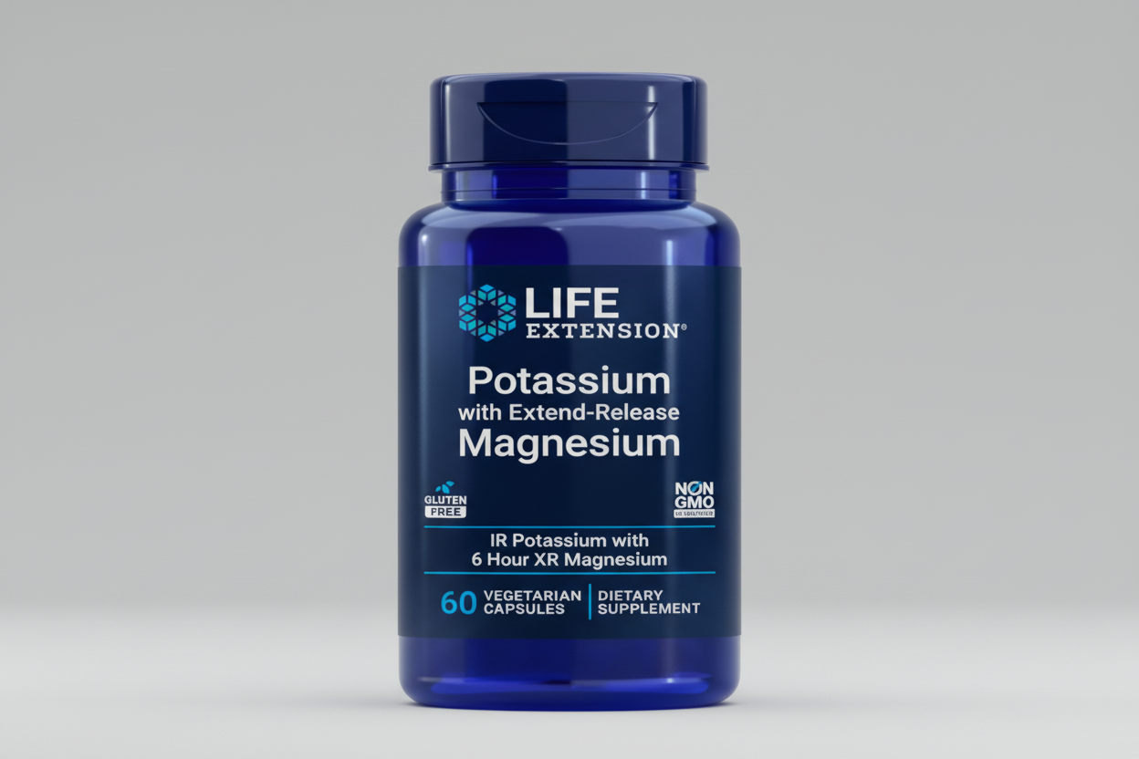 Life Extension supplement bottle with blue label on a white background