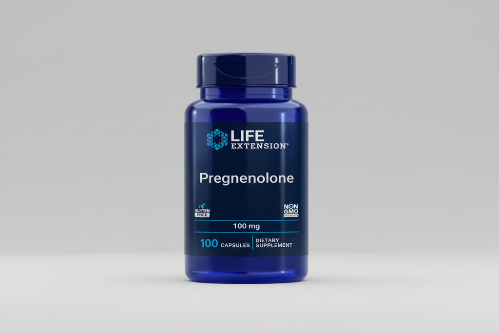Life Extension pregnenolone supplement bottle on a white background