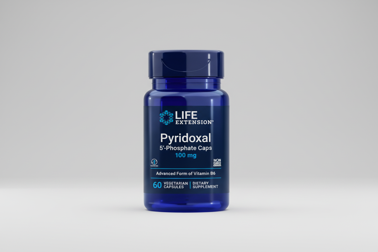 Life Extension Pyridoxal 5'-Phosphate Capsule bottle on a white background