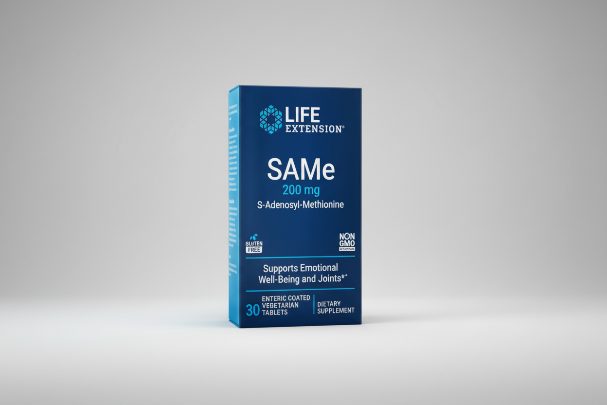 Life Extension SAMe supplement packaging on a white background