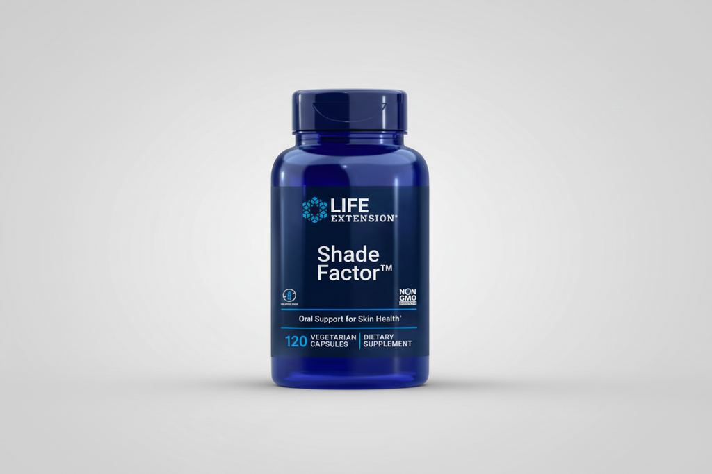 Life Extension Shade Factor dietary supplement bottle on a white background
