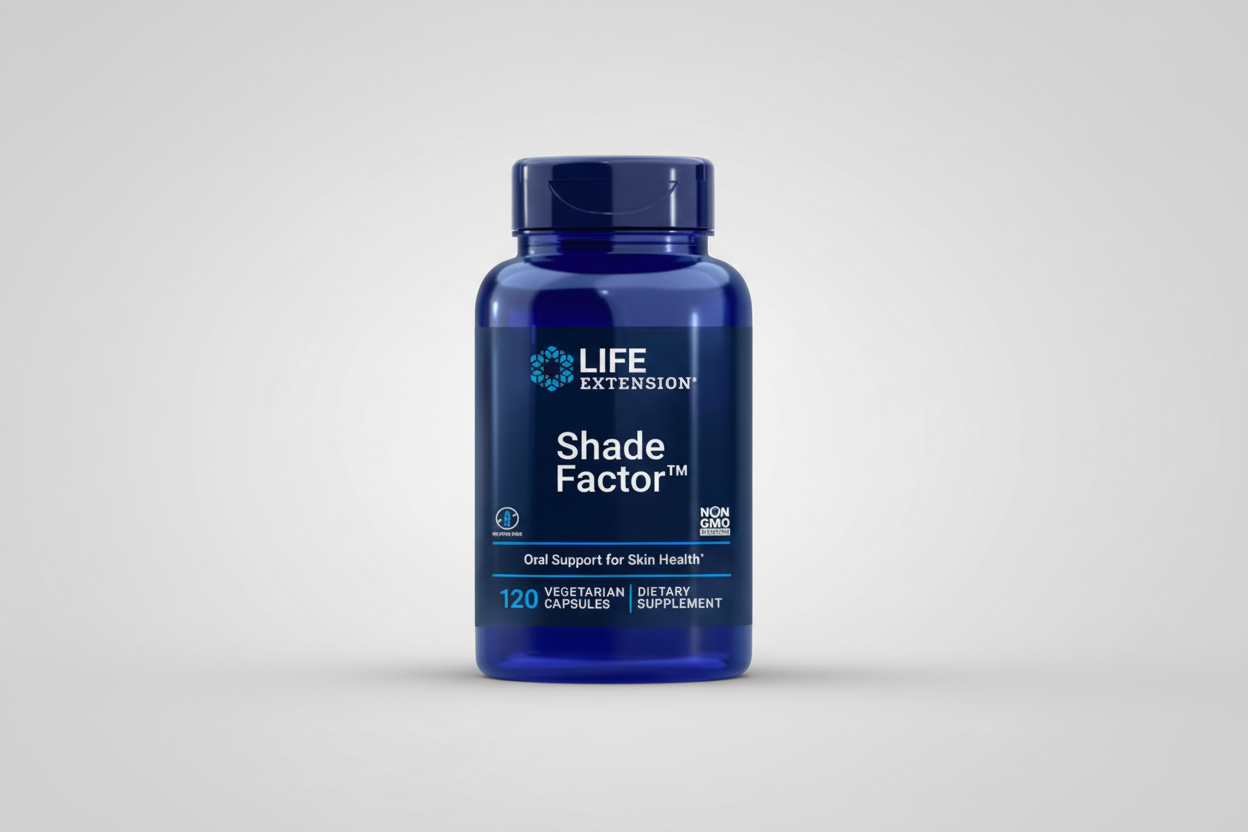 Life Extension Shade Factor dietary supplement bottle on a white background
