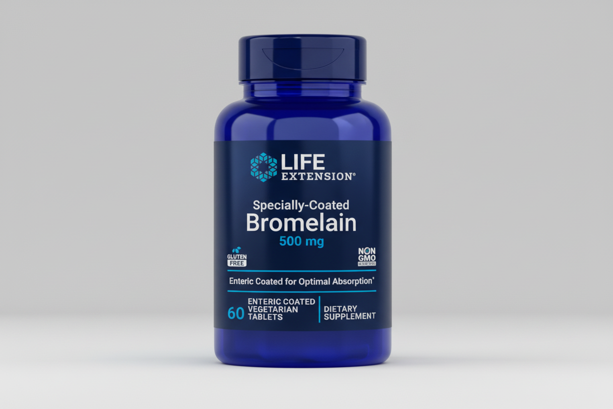 Life Extension Bromelain supplement bottle on a white background