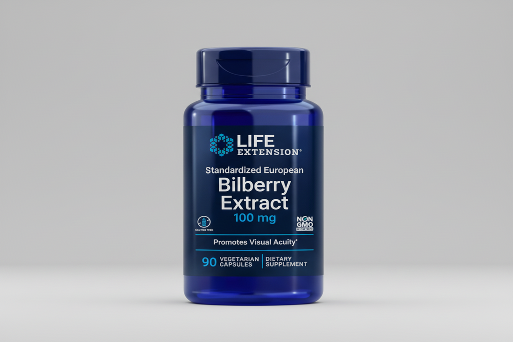Life Extension Bilberry Extract supplement bottle on a white background