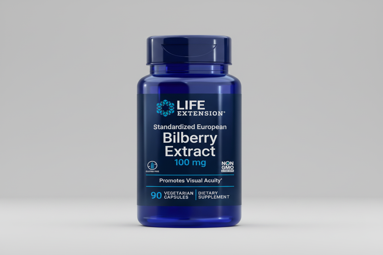 Life Extension Bilberry Extract supplement bottle on a white background