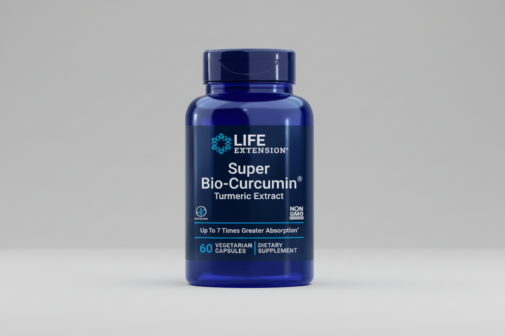 Life Extension Super Bio-Curcumin Turmeric Extract supplement bottle on a white background