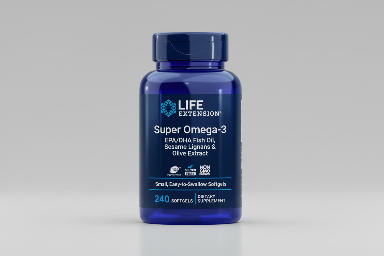 Life Extension Super Omega-3 supplement bottle on a white background